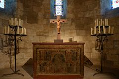 New York Cloisters 07 004 Langon Chapel - Christ On Cross Austria 1125-50, Altar Enthroned Virgin and Child Catalan Spain 1225.jpg